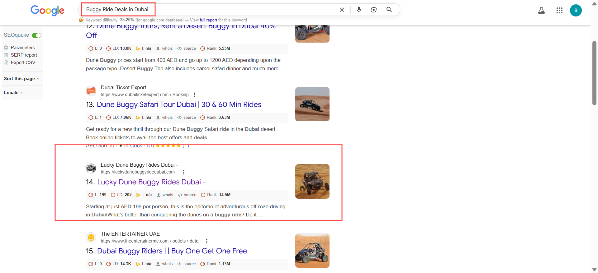 SEO Optimization & Google Ranking Results – Lucky Dune Buggy Rides Dubai