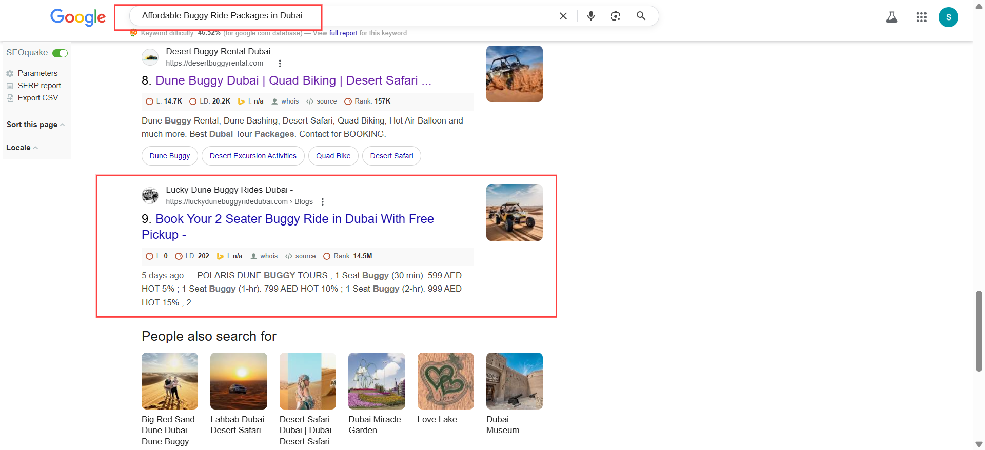 SEO Optimization & Google Ranking Results – Lucky Dune Buggy Rides Dubai
