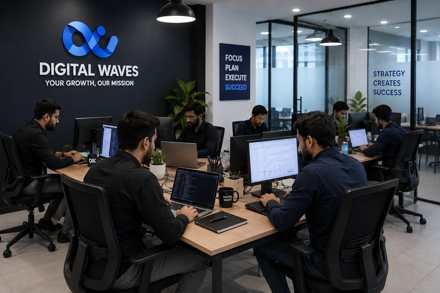 Digital Waves office in Dera Ghazi Khan with the team working on SEO and web projects